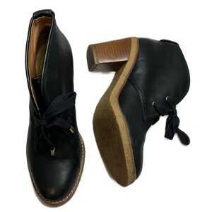 COACH Nikol Black Leather Block Heel Lace Up Booties Sz 5.5